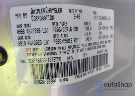 2002 Chrysler Pt Cruiser Limited/Dream Cruiser z USA, uszkodzony, nr VIN 3C8FY68B82T372556